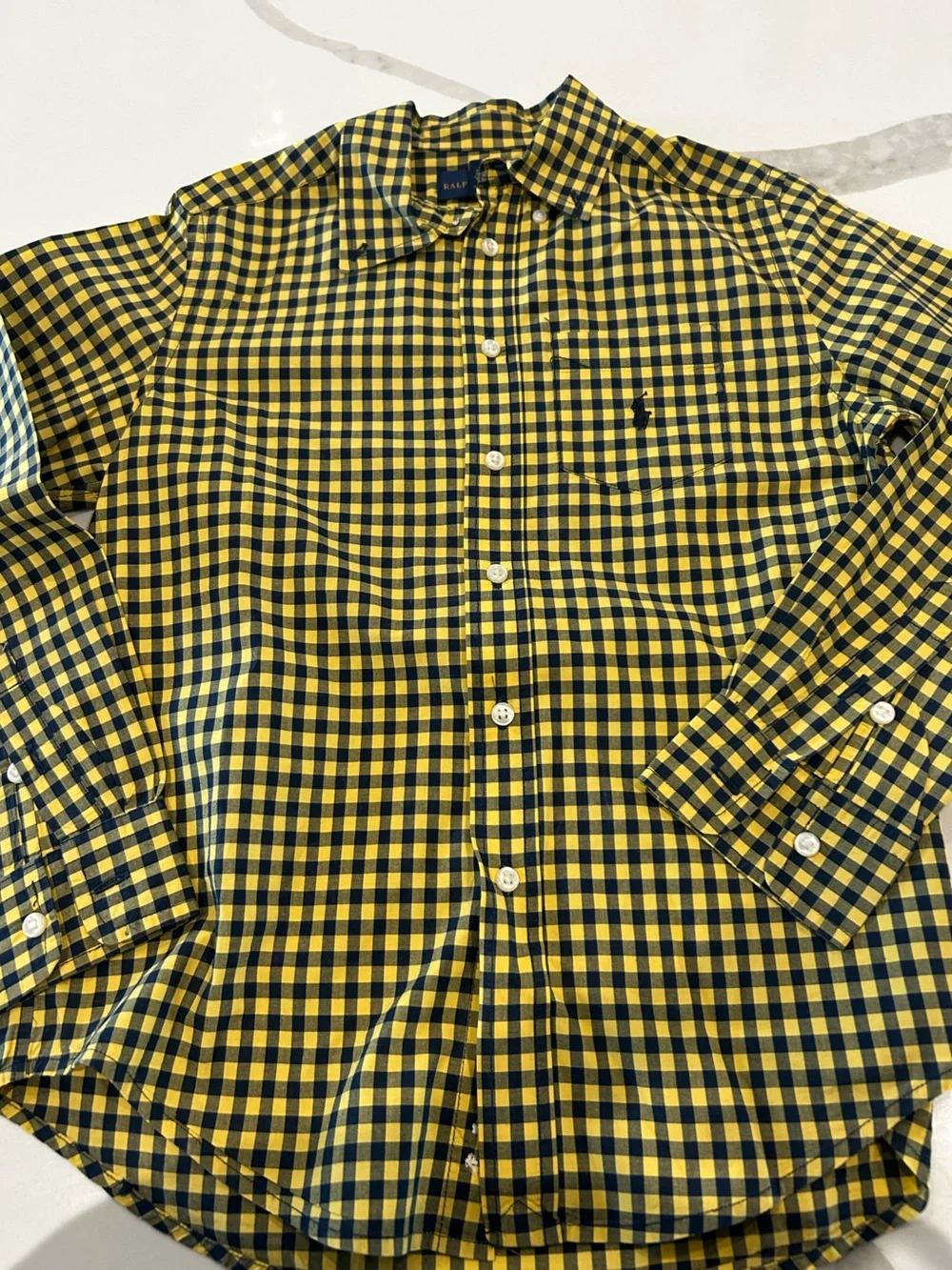 Ralph Lauren Yellow and Navy Gingham Button-Down Shirt